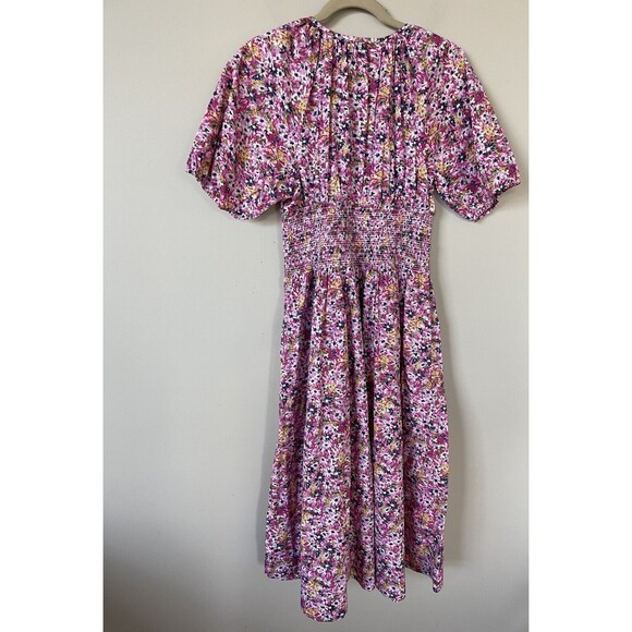 J Crew Puff Sleeve Smocked Midi in Pink Floral Fields Preppy Dress Size L NWT - Picture 9 of 16